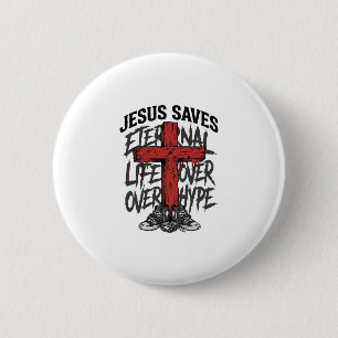 Badge Rond 5 Cm Jésus Sauve Vintage Croix Christian Streetwear Shi