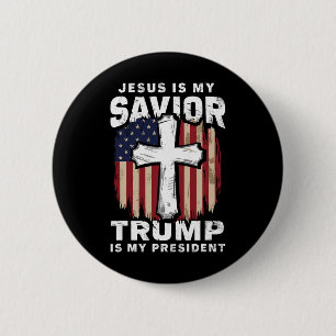 Badge Rond 5 Cm Jésus sauveur patriotique chrétien Trump président