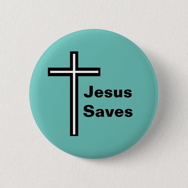 Badge Rond 5 Cm Jésus Saves Cross Christian Button (Devant)