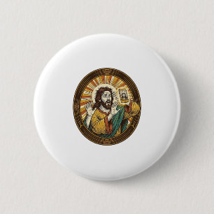 Badge Rond 5 Cm Jesus Selfie Accidentel avec la caméra frontale et