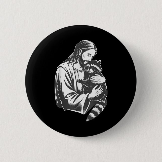 Badge Rond 5 Cm Jésus serrant un raton laveur  (Devant)