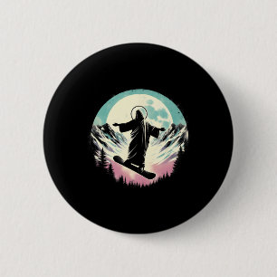 Badge Rond 5 Cm Jesus Snowboard - Drôle Christian Religieux Sno
