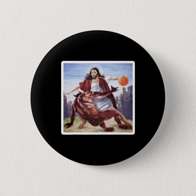 Badge Rond 5 Cm Jésus Traversant Satan Bysketbyll (Devant)