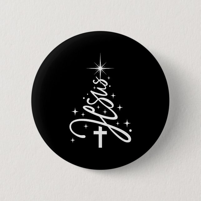 Badge Rond 5 Cm Jesus Tree Christian Christmas Faith Snowflakes Cr (Devant)