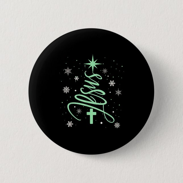 Badge Rond 5 Cm Jesus Tree Christian Christmas Faith Snowflakes Cr (Devant)