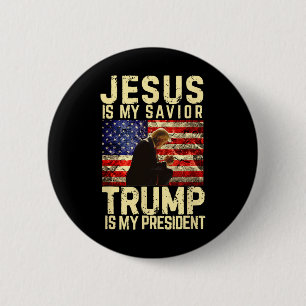 Badge Rond 5 Cm Jésus Trump Tee - Jésus Est Mon Seigneur Sauveur T