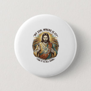 Badge Rond 5 Cm Jésus Verre à Bière Vide Cassé Barman Boisson Humo