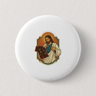 Badge Rond 5 Cm Jésus Vêtements De Sport Noirs Couverts De Craie D