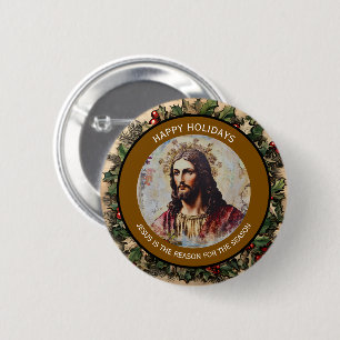 Badge Rond 5 Cm Jésus vintage rustique est la raison de la saison