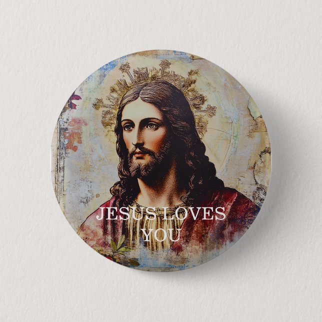 Badge Rond 5 Cm Jésus Vintage Vous Aime (Devant)