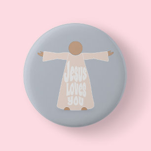 Badge Rond 5 Cm Jésus vous aime, bras ouverts illustré