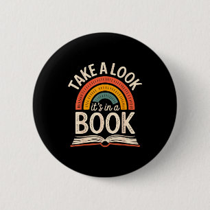 Badge Rond 5 Cm Jetez un coup d'œil dans un livre rétro lecture bi