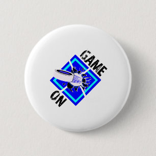 Badge Rond 5 Cm Jeu activé - crosses de hockey sur glace et rondel