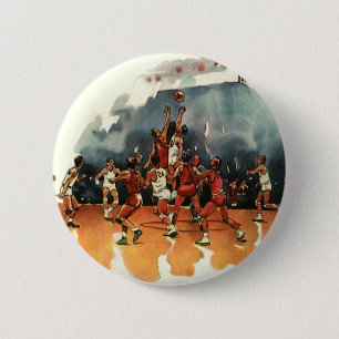 Badge Rond 5 Cm Jeu De Basketball vintage, Joueurs De Basketball