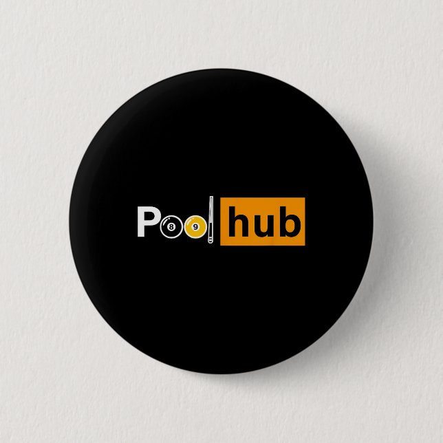 Badge Rond 5 Cm Jeu De Billard Amusant - Pool Hub - Billard Et Cue (Devant)