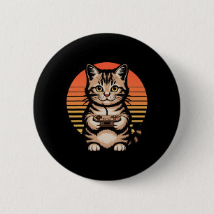 Badge Rond 5 Cm Jeu de chat de joueur de coucher de soleil rétro K