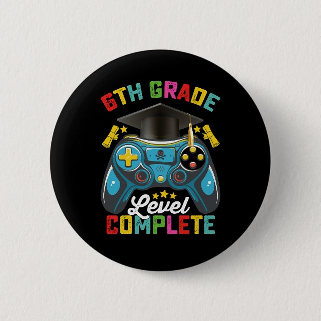 Badge Rond 5 Cm Jeu de niveau 6e année de fin d'études Gamer (Devant)