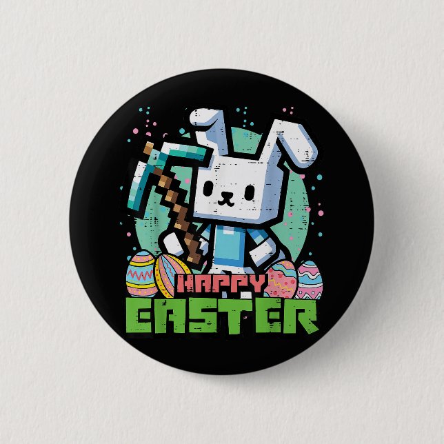 Badge Rond 5 Cm Jeu de pixels de lapin de Pâques heureux  (Devant)