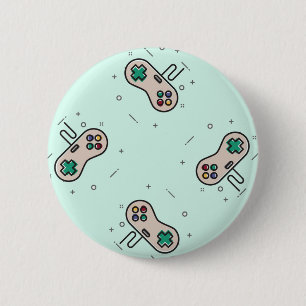 Badge Rond 5 Cm Jeu gris joystick sur bleu