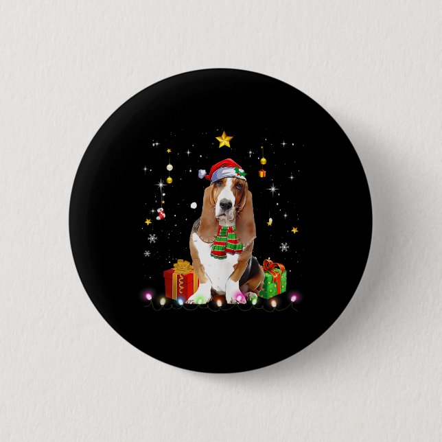 Badge Rond 5 Cm Jeu Hound Chien Arbre de Noël Chandail Noël Chiens (Devant)