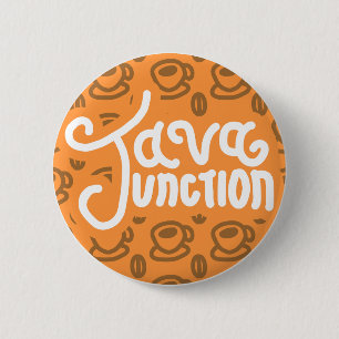 Badge Rond 5 Cm Jeu Junction café et Bean bouton orange