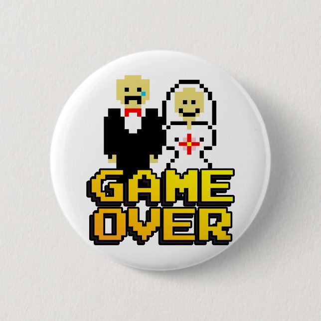 Badge Rond 5 Cm Jeu sur le mariage (8 bits) (Devant)