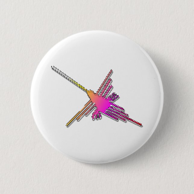 Badge Rond 5 Cm Jeu Vidéo 8 bits Retro Lignes Nazca Colibri (Devant)