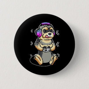 Badge Rond 5 Cm Jeu vidéo de chien Morkie Console de jeu Joueur
