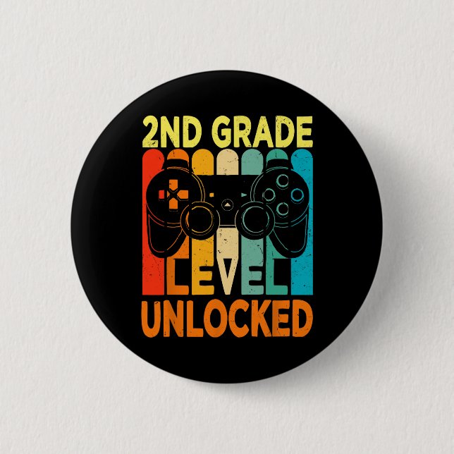 Badge Rond 5 Cm Jeu Vidéo Déverrouillé De 2E Année À L'École (Devant)