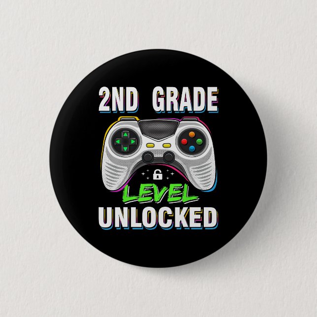 Badge Rond 5 Cm Jeu vidéo déverrouillé de 2e année Retour à l'écol (Devant)