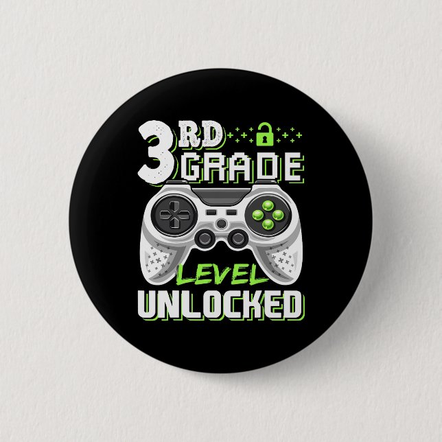 Badge Rond 5 Cm Jeu vidéo déverrouillé de 3e année à l'école (Devant)