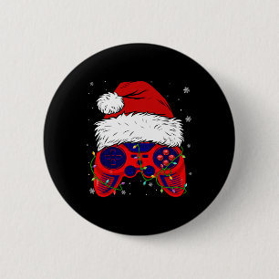 Badge Rond 5 Cm Jeu vidéo Santa Hat Amusants Noël Jeu Lumières Gar