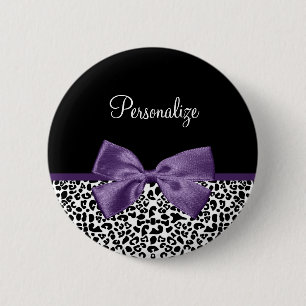 Badge Rond 5 Cm Jeune Empreinte de léopard, Joli Ruban Violet, No