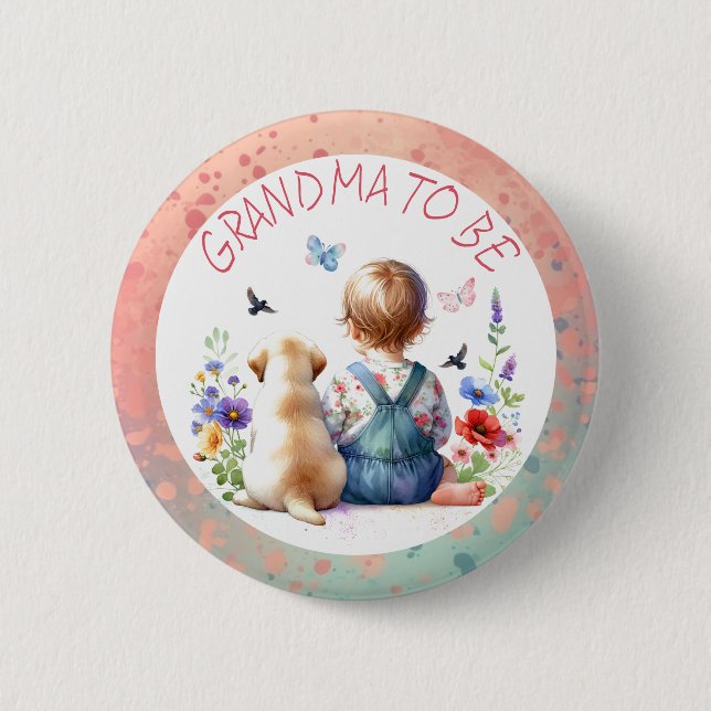Badge Rond 5 Cm Jeune fille et Baby shower de marionnettes grand-m (Devant)