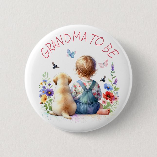 Badge Rond 5 Cm Jeune fille et Baby shower de marionnettes Grand-m (Devant)