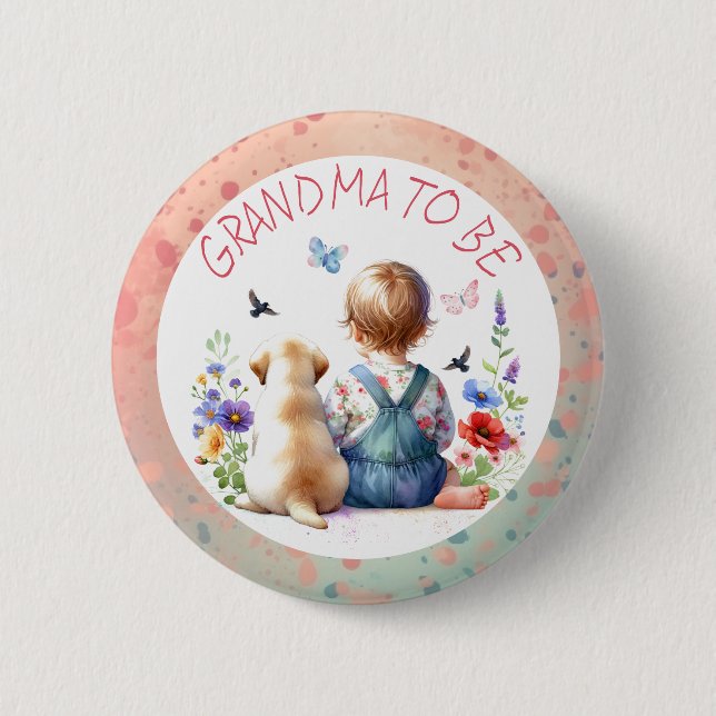 Badge Rond 5 Cm Jeune fille et Baby shower de marionnettes grand-m (Devant)