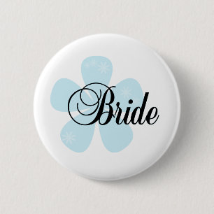Badge Rond 5 Cm Jeune mariée bleue de fleur