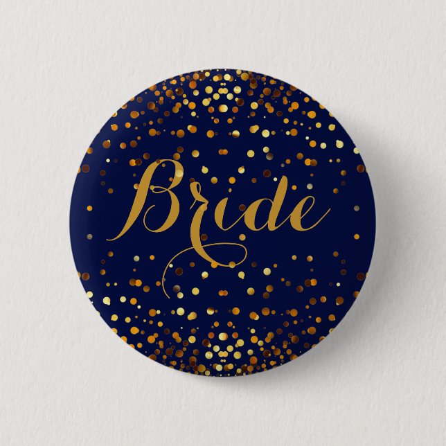 Badge Rond 5 Cm Jeune mariée bleue de point de confettis (Devant)