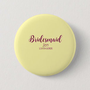 Badge Rond 5 Cm Jeune mariée demoiselle d'honneur nom date élégant