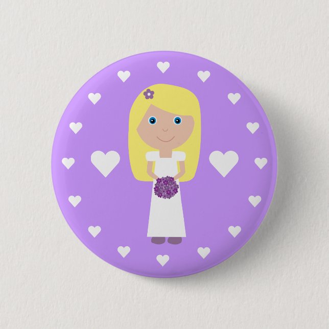 Badge Rond 5 Cm Jeune mariée et coeurs blonds mignons (Devant)