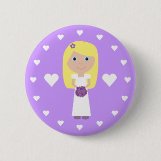Badge Rond 5 Cm Jeune mariée et coeurs blonds mignons
