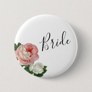 Badge Rond 5 Cm Jeune mariée rose de roses de fleurs élégantes 