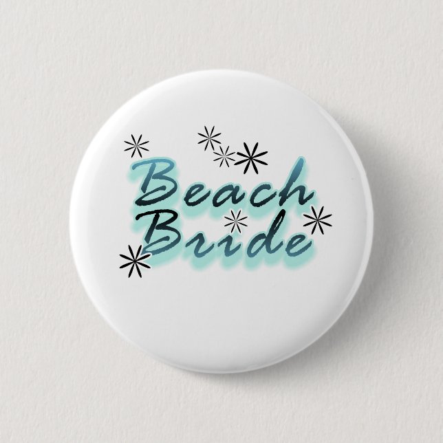 Badge Rond 5 Cm Jeune mariée turquoise/noire de plage (Devant)