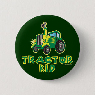 Badge Rond 5 Cm Jeune Tracteur vert