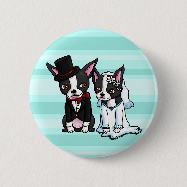 Badge Rond 5 Cm Jeunes mariés de Boston Terrier (Devant)