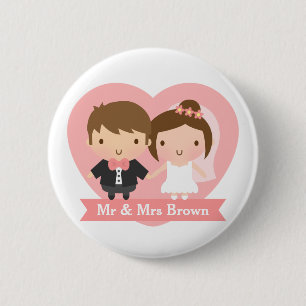 Badge Rond 5 Cm Jeunes mariés mignons Couple heureux