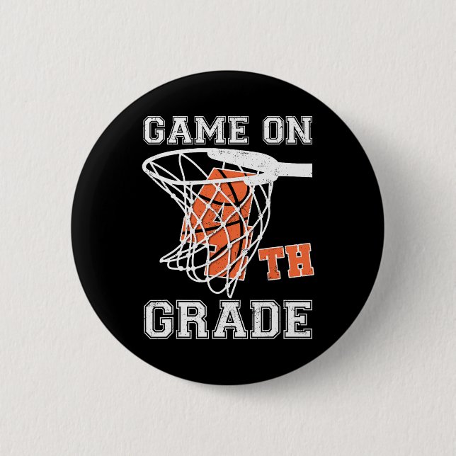 Badge Rond 5 Cm Jeux Sur Le Basket De 4E Année Premier Jour D'Écol (Devant)