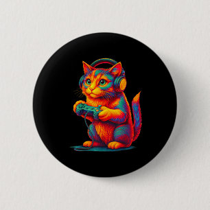 Badge Rond 5 Cm Jeux Vidéo Chat Joueur Garçons Adolescents Hommes