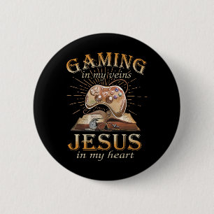 Badge Rond 5 Cm Jeux vidéo dans mes veines, Jésus dans mon cœur