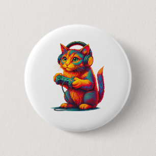 Badge Rond 5 Cm Jeux vidéo de chats de joueurs pour garçons adoles